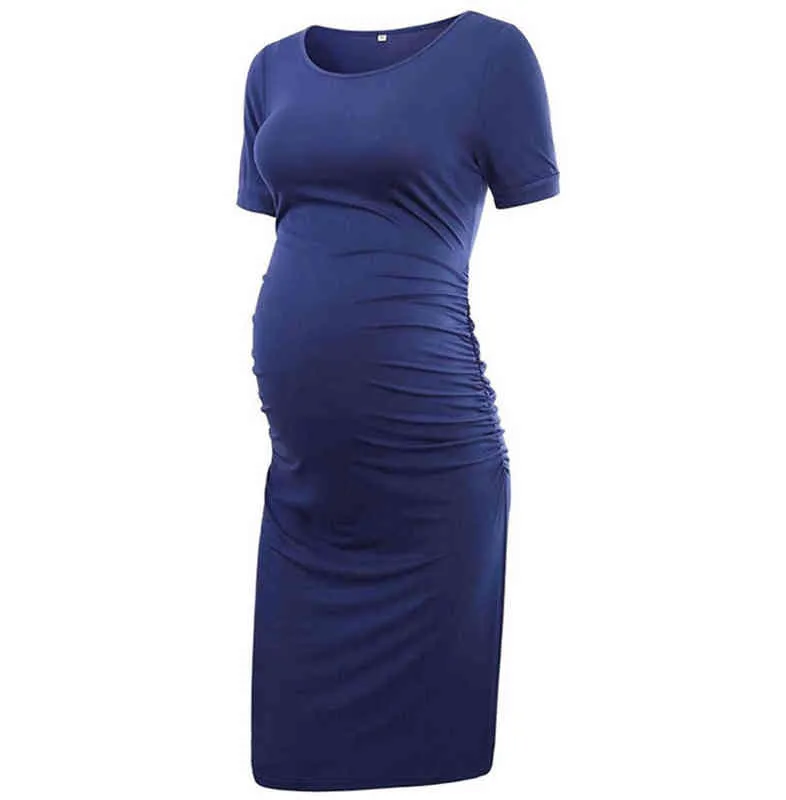 Women'women's Gerafftes Umstandskleid Mama Causual O-Ausschnitt Sommerkleid Kurzarm Wickelkleider Vestidos Kleidung für Schwangere #l G220309
