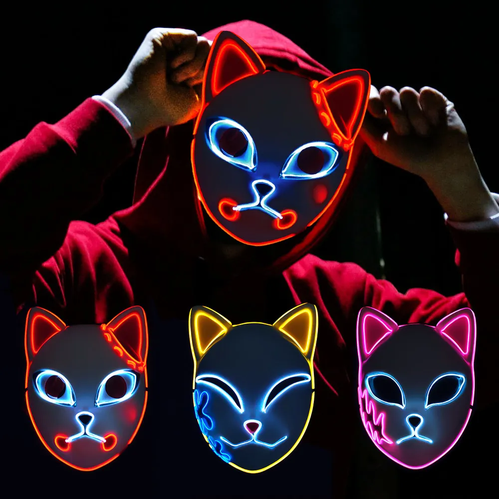 Demon Slayer Mask Sabito Mascarilla Anime Cool Fashion Design Masks Makomo Cosplay Masques Halloween Costume Mascaras LED