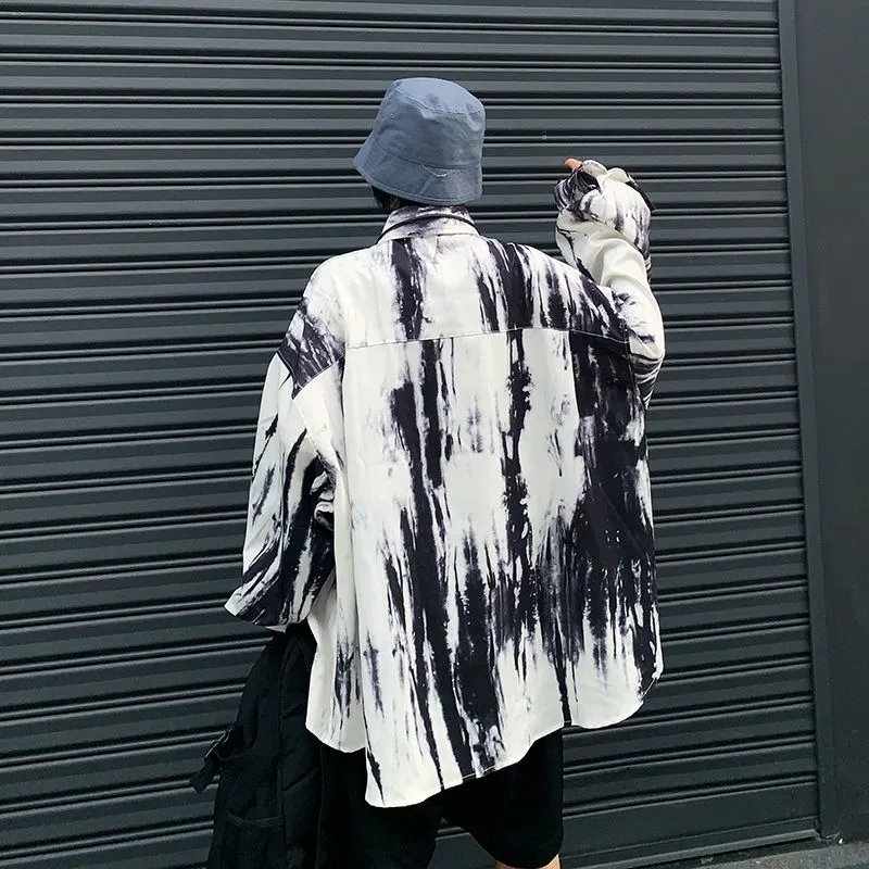 Neploe Tie Dye Shirts Long Sleeve Gothic Oversized Blouse Korean Streetwear Harajuku Women Men Fashion Clothes Tops Blusas 210225