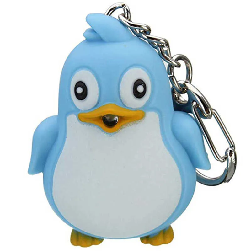 Mignon gros pingouin rose porter des écharpes LED porte-clés son émettre de la lumière Min lampe de poche porte-clés lumineux accessoires cellulaires porte-clés G1019