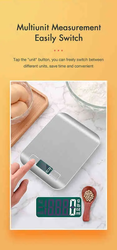 Balance de cuisine 10kg / 1g en acier inoxydable pesant pour le régime alimentaire Balance postale mesurant les balances électroniques de précision LCD 211221