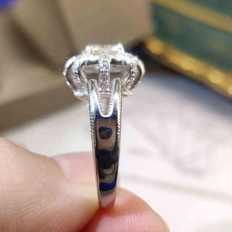 DIMINGKE Reale 1CT 6.5 MM Moissan Corona di Diamanti Anello Certificato GRA S925 Sterling Silver Super Flash Partito Queen Gioielli 211217