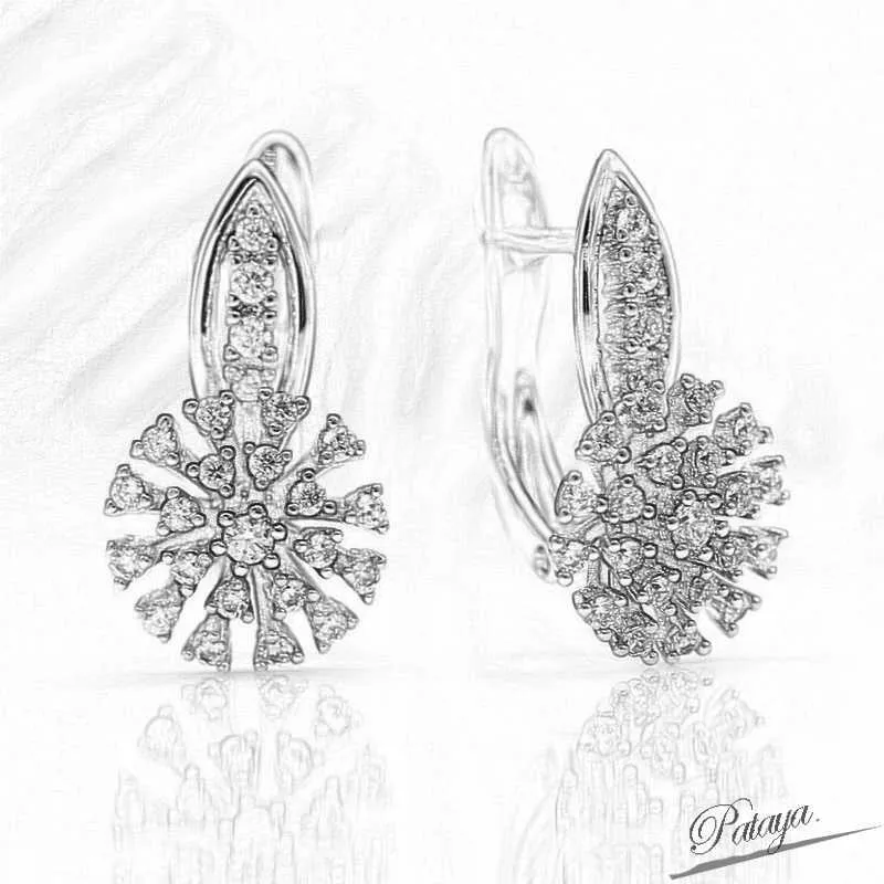 PATAYA White Snowflake Natural Zircon Dangle Earring Luxury Fashion Jewelry 585 Rose Gold Wedding Engagement 2106241790485