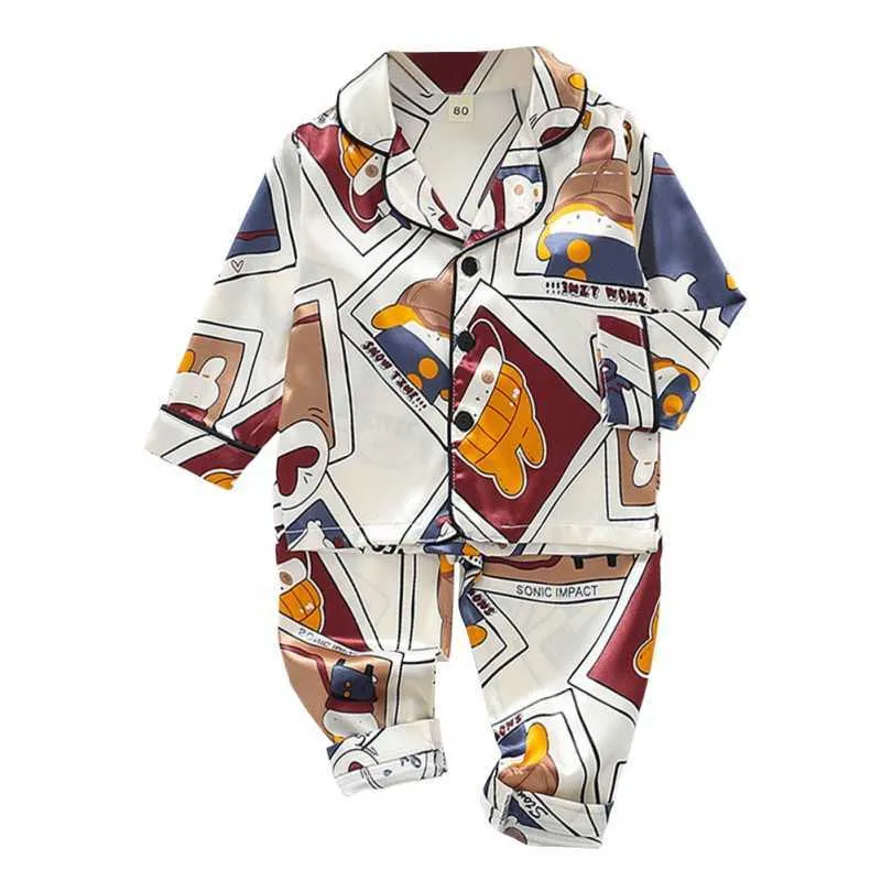 Kleinkind Seide Satin Pyjamas Pyjamas Set Cartoon Kinder Jungen Mädchen Nachtwäsche Pijama Nachtwäsche Anzug Mädchen Hause Kleidung Junge Loungewear 210908