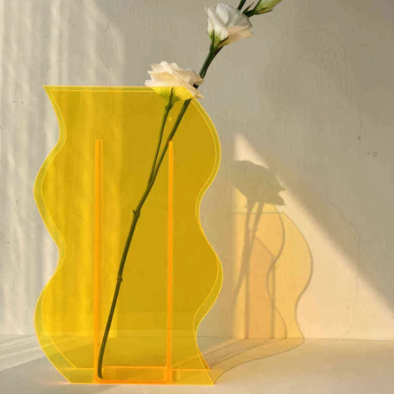 Cutelife Nordic Acryl Weiß Kleine Transparente Glasvase Dekoration Zuhause Tisch Blume Pflanze Moderne Hochzeit Terrarium 211215