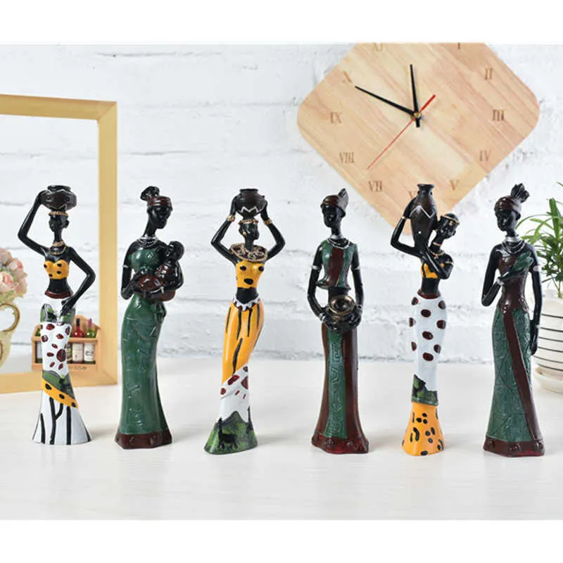 동상 조각 아프리카 여성 그림 소녀 S 수지 인형 국가 스타일 테이블 장식 210804