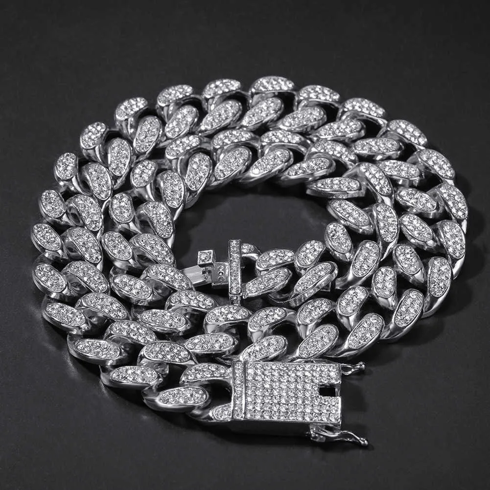 Hip Hop - Men's Bracelet and Necklace Set, 20mm Diamond, Miami, Cuba Chain, Bling Rap, Jewelry Q0809
