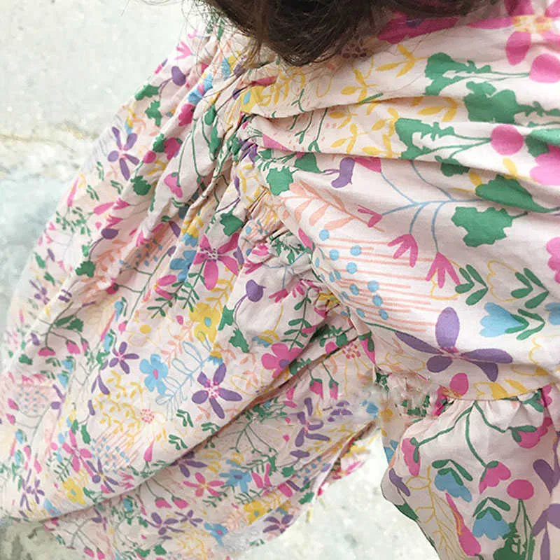 Vestido de meninas de verão japonês e estilo coreano doce pastoral v-pescoço flor floral bebê crianças roupas roupas 210625