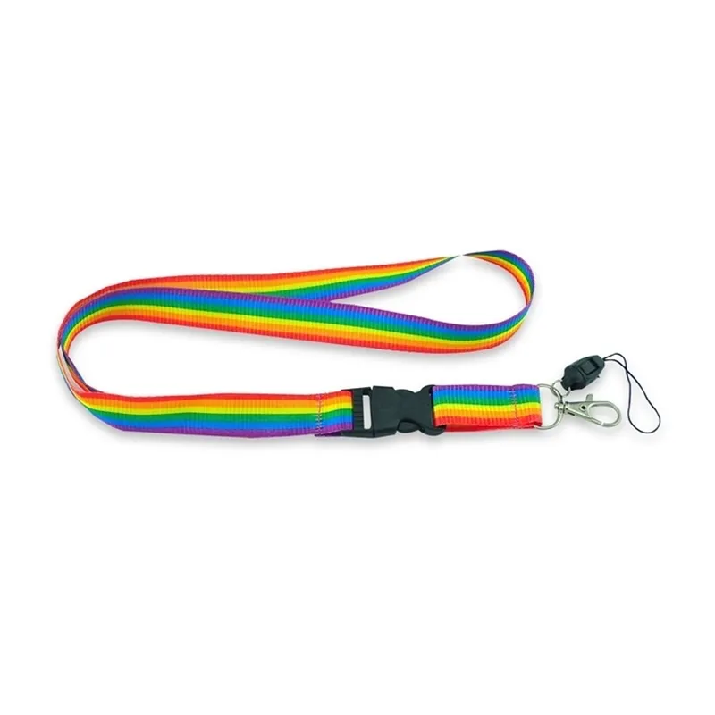 Arc-en-ciel rayures lanière cou sangle corde téléphone portable carte d'identité porte-Badge avec porte-clés porte-clés Anti-perte 12 pièces concepteur