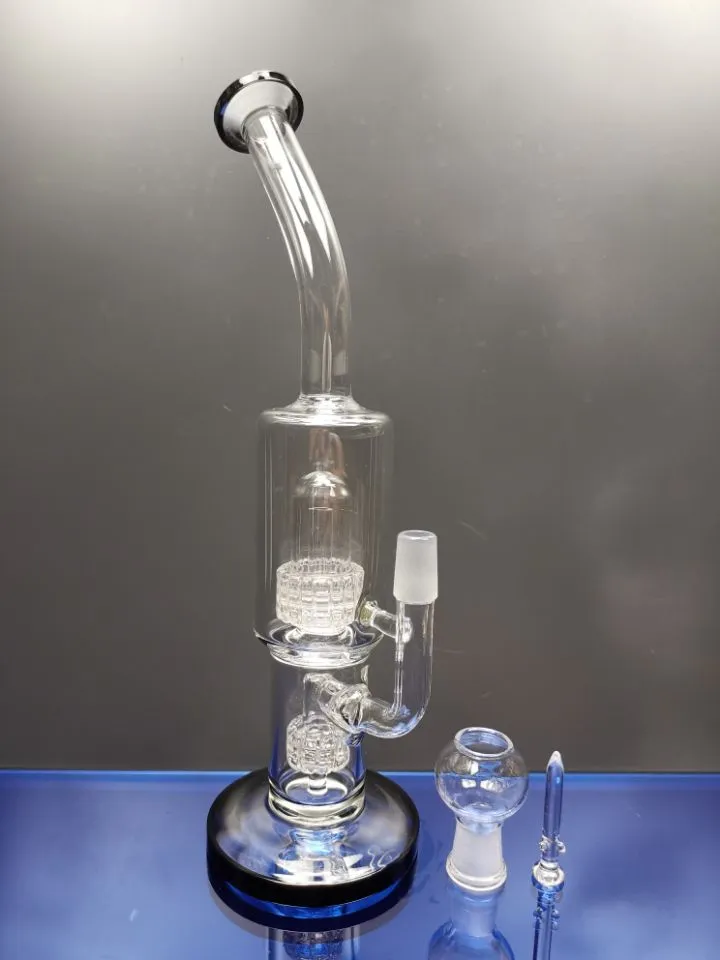 Glass Bong Water Reting Pipe Black Color Pipe With Birdcage Percolator Två funktioner Oil Rig 14.4mm Joint Sestshop