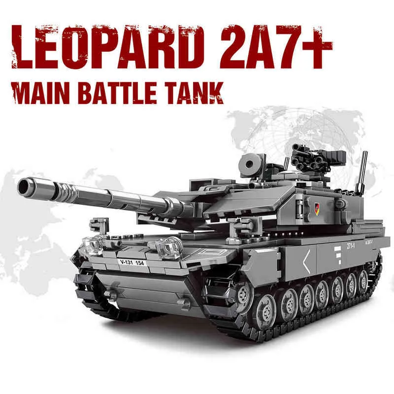 Serie militare Carro armato principale Blocchi di costruzione Leclerc Leopard 2A7 + Tipo 10 sfidante 2 Carro armato pesante Città Esercito Giocattoli bambini Regali Y1130