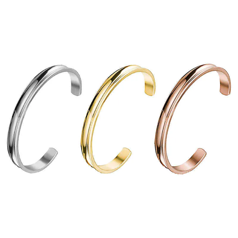 Bracelet en acier inoxydable bracelet en forme de csée en forme d'arc Concave en caoutchouc en caoutchouc de rainure d'arc concave or argenté couleur acier titane bracelet Q0717