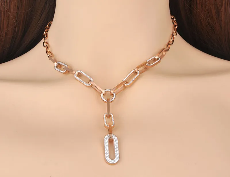 Lokaer Hiphop/Rock acier inoxydable géométrie argile cristal pendentif collier pour femmes à la mode chaîne lien N19163 220217