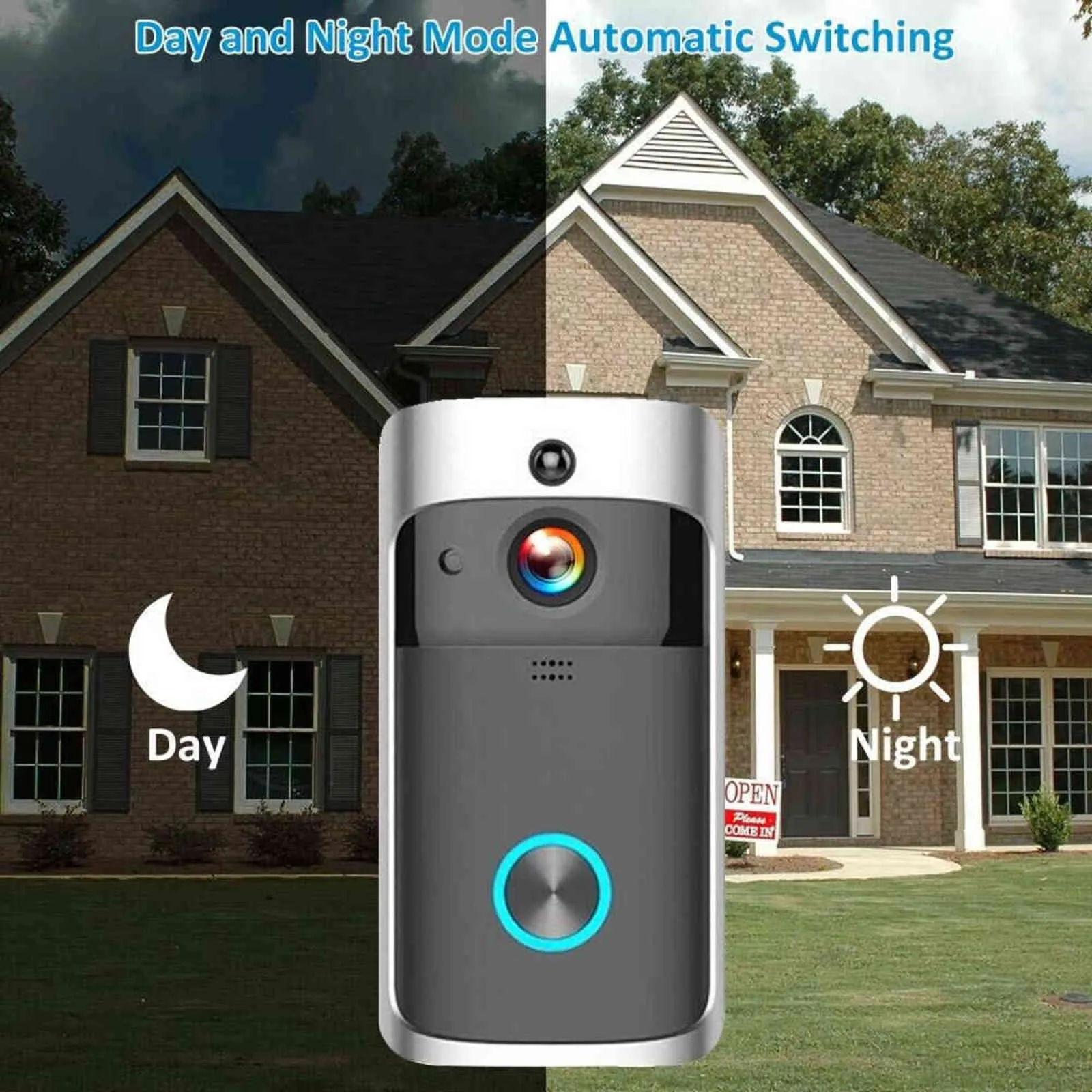 Câmera de campainha de vídeo sem fio wi-fi com carrilhão de segurança inteligente visão noturna pir telefone interfone campainha kit de anel de alarme para casa h1111