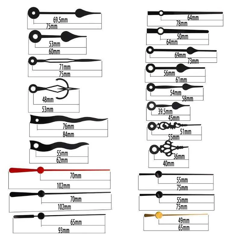 3 Pièces DIY Kit de Mécanisme de Mouvement d'Horloge à Quartz à Arbre Long Silencieux avec 6 Différentes Paires de Remplacement de Réparation de Mains 210930