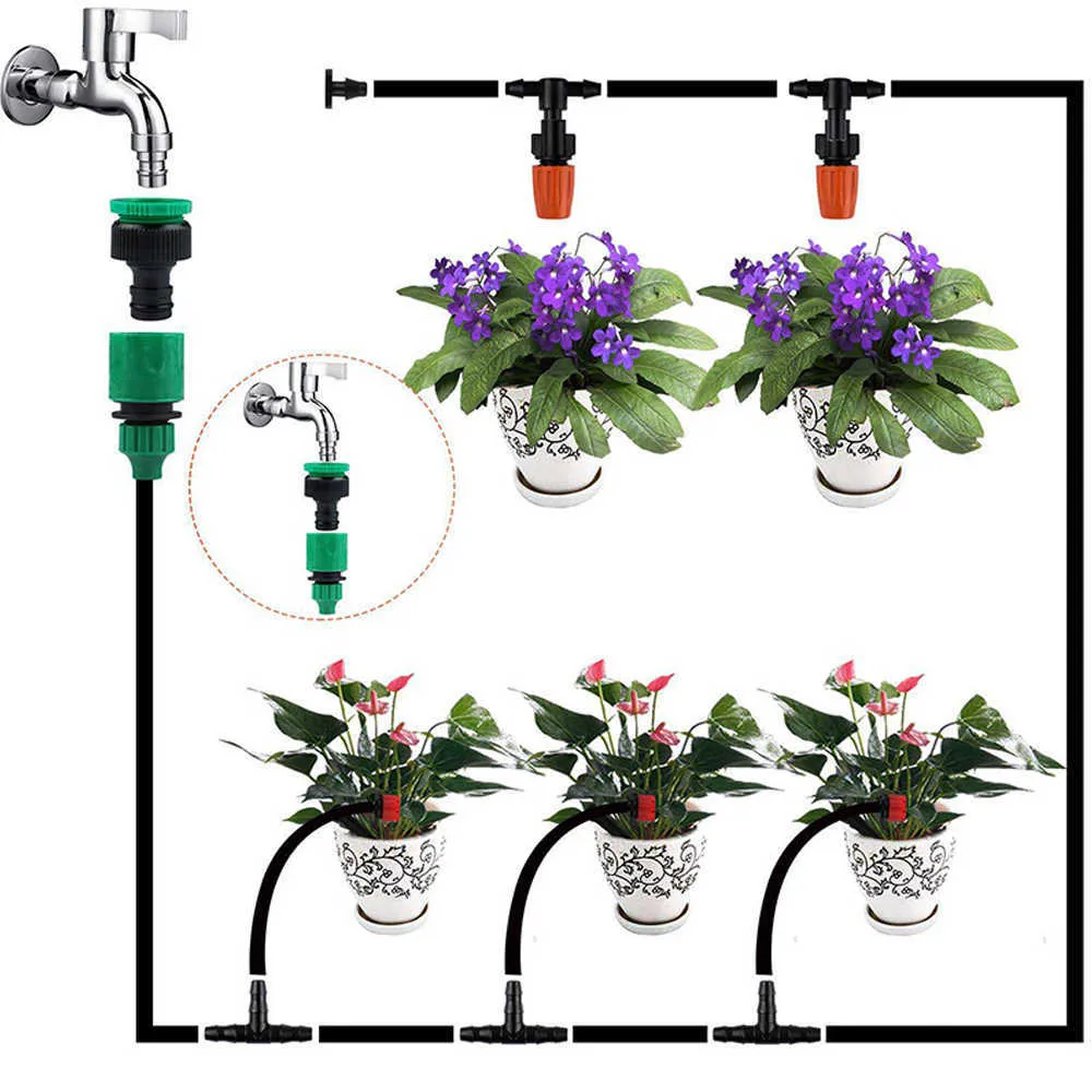 Kits de système d'irrigation goutte à goutte de 15 m Kit de système d'irrigation d'arrosage automatique Système de refroidissement par brumisation de jardin extérieur Débit personnalisé 210622