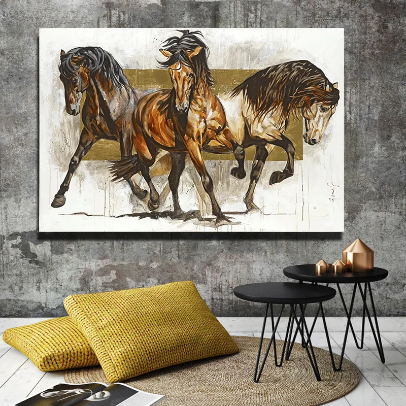 Quatro pinturas de cavalos Muralha imagens decorativas para sala de estar vintage arte impressões de lona posters decoração animal