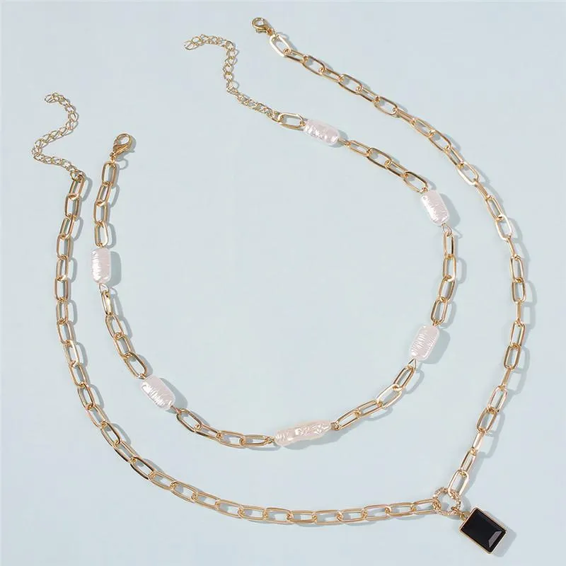 Mode mehrschichtige Halsketten für Frauen Punkstil Perle Vintage Gold Metall Böhmische Geometrische Anhänger Halskette Schmuck Geschenk