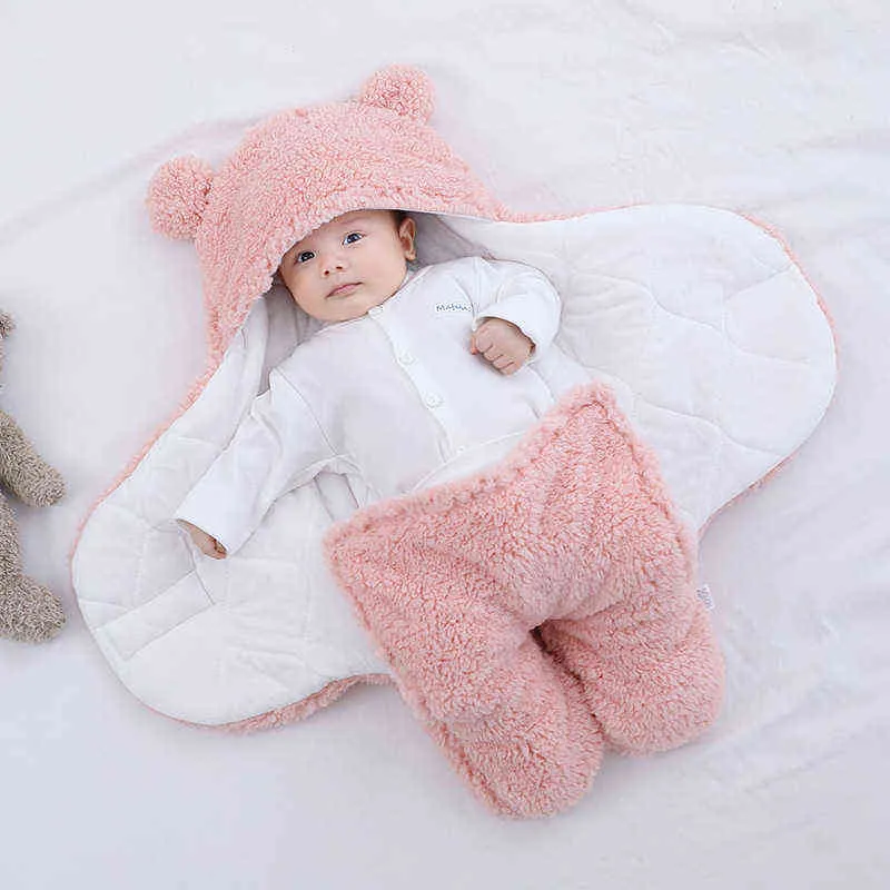Mignon né bébé garçons filles couvertures en peluche Swaddle Wrap ultra-doux moelleux polaire sac de couchage coton doux literie trucs 211105