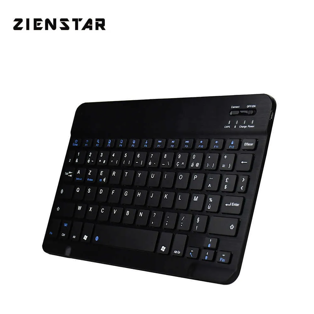 Zienstar 10 Zoll Azerty French Aluminium Mini Wireless Tastatur Bluetooth für Apple IOS Android Tablet Windows PC Lithium Batterie 213098409