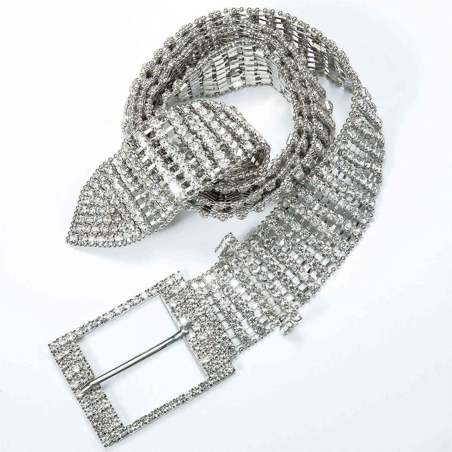 Hitie Wysokiej jakości Pasek Rhinestones dla kobiet Kobiet luksusowy srebrny kryształowy diamentowy pasek paska ślubnego metalowa klamra Q0623157571