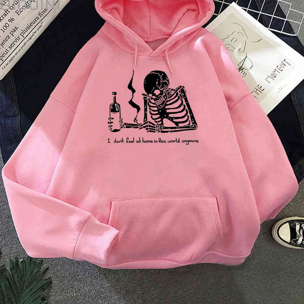 Hoodie Kvinnor Colors12 Hip Hop Oversized Sweatshirt Drink Skull Print Harajuku Streetwear Spring Pullover Gothic Top KPOP Kläder Y0820