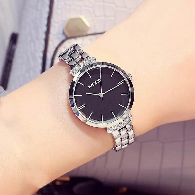 KEZZI Stainless Steel Women Watches Simple Waterproof Quartz Wristwatches Ladies Dress Watch Horloge257u