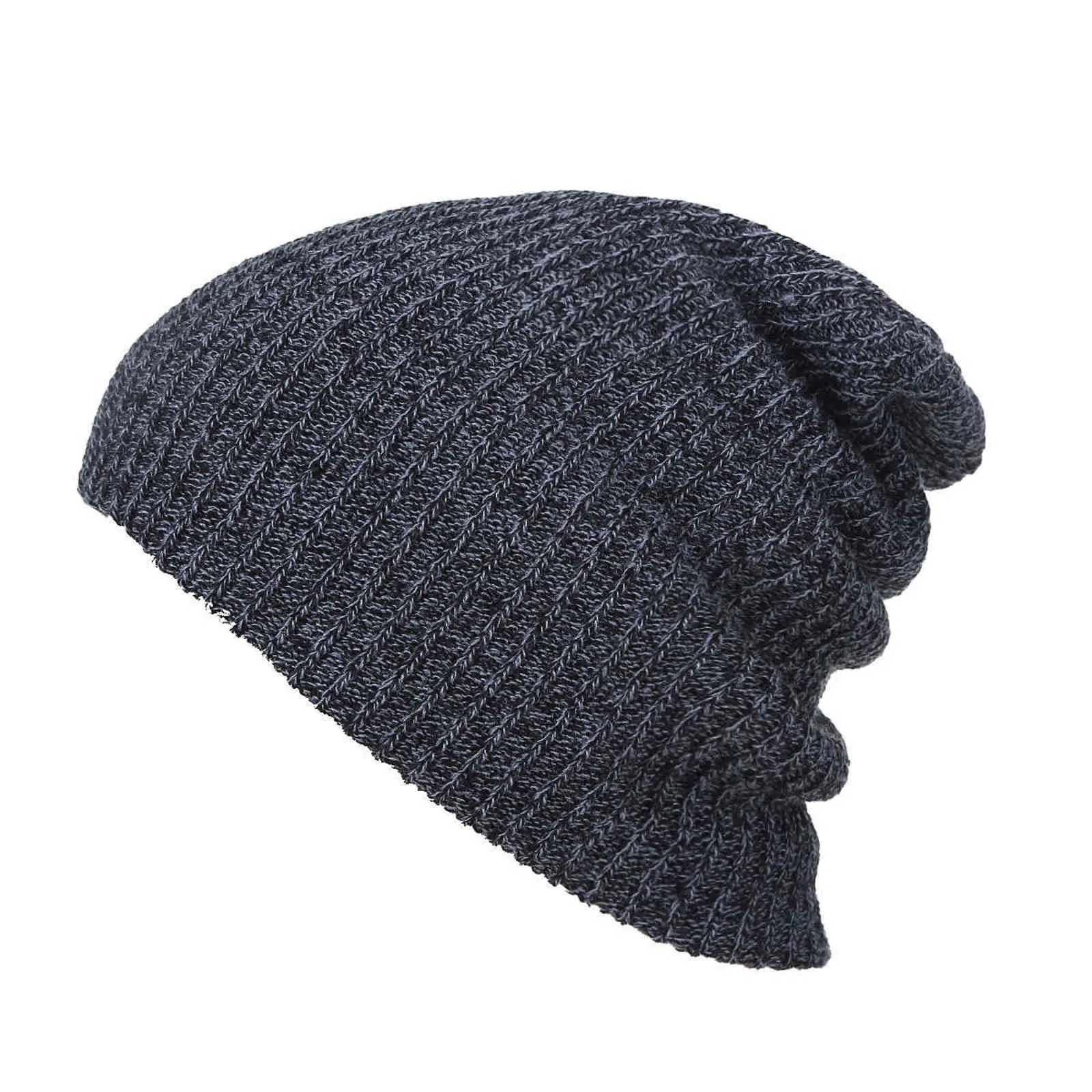 Unisex stickning hatt avslappnad män vinter varm baggy beanie solid färg kvinnor vanlig mjuk skid slouchy cap y21111