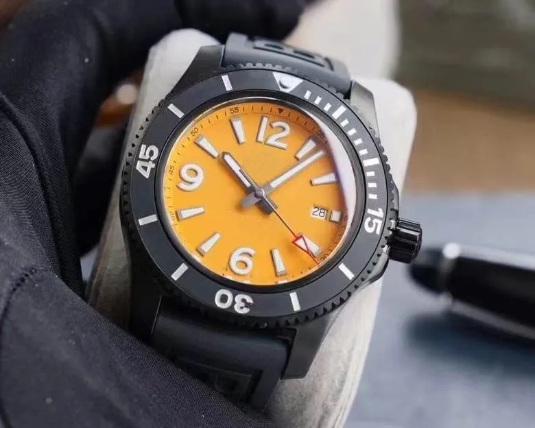 43 мм водонепроницаемые высококачественные автоматические часы с оранжевым циферблатом мужские часы с спортивным ремешком и резиновой лентой237x