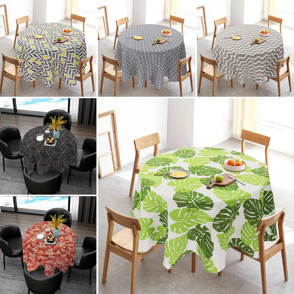 Nordic Style Round Table Cloth Cotton Linen Kitchen Tablecloth Oilproof Decorative Elegant Christmas Tree Pattern Table Cover 201007