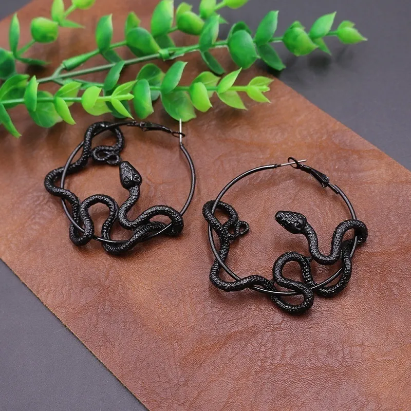 Serpent cercle boucles d'oreilles vintage 925 argent or noir gothique charme bijoux Serpent cerceau femmes fête accessoires 318v