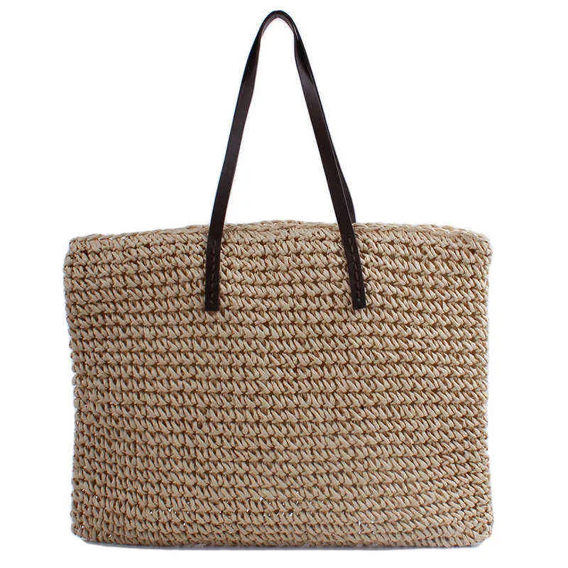Women Summer Beach Vintage مصنوعة يدويًا قشًا قشًا قشًا كبيرًا أكياس كتف كبيرة في حقيبة اليد المنسوجة.