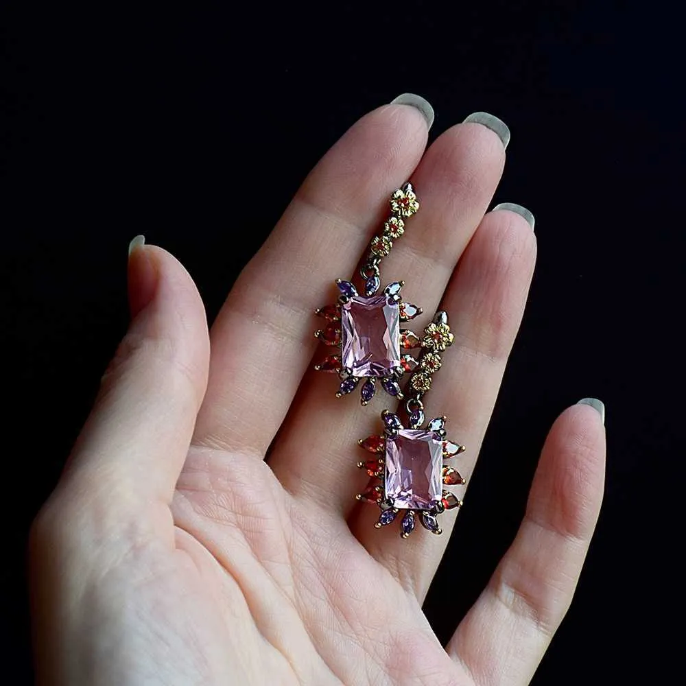 DreamCarnival1989 Stunning Statement Earrings for Women Pink Zirconia Wedding Party Must Have Eye Catching Picks WE4035 210706