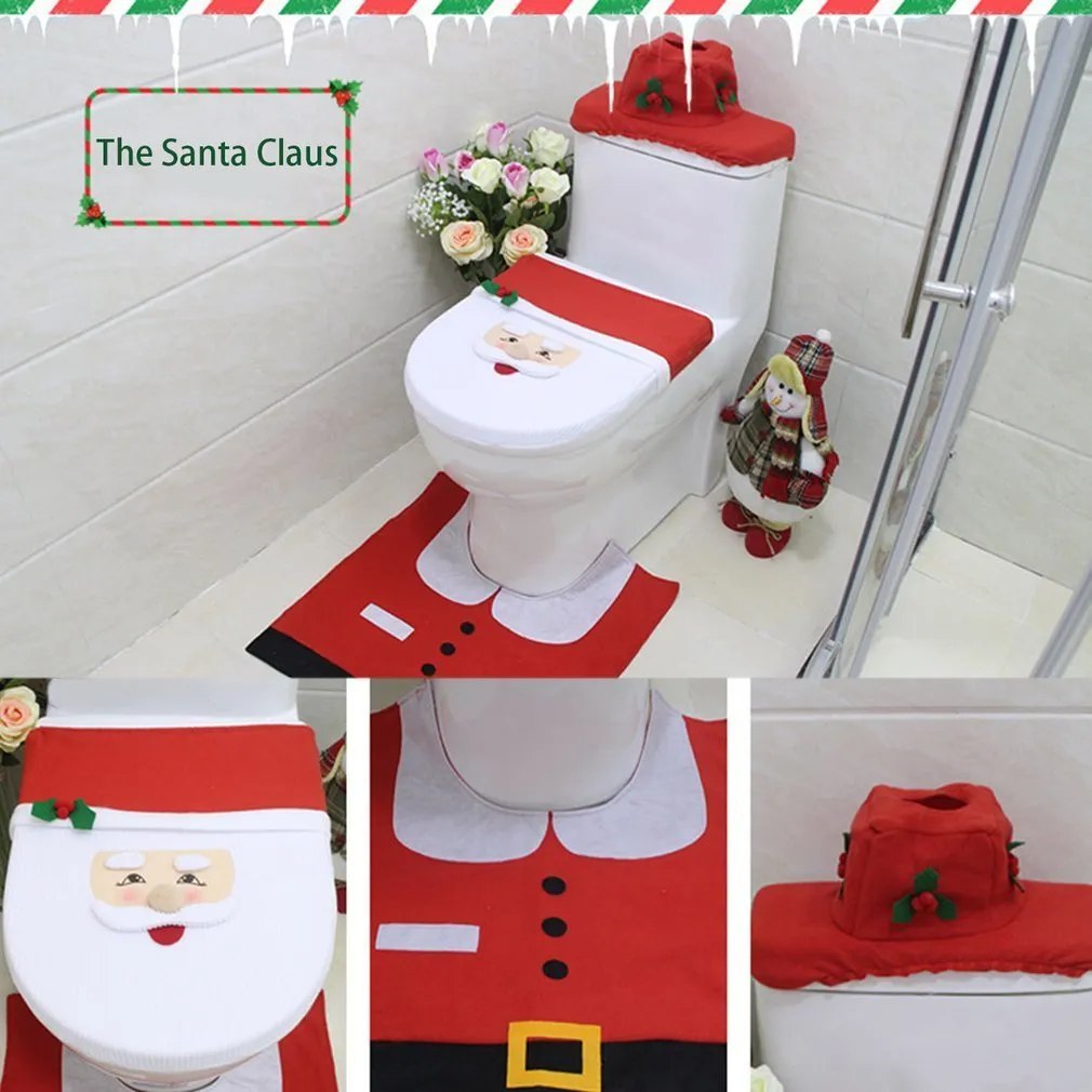 SET Dekoracje świąteczne dla domu Elf Deer Santa Claus Toalet Cover Cover Lid Rok ozdoby Y201020