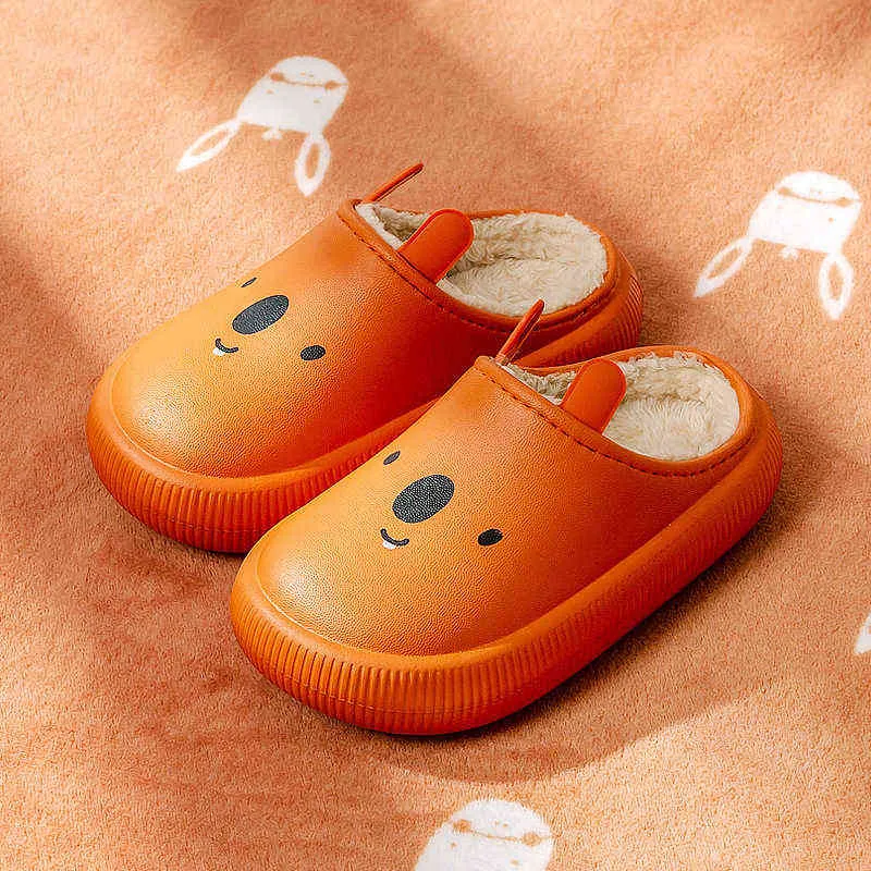 Hiver Automne Pantoufles Enfants Fille Garçons Fourrure Diapositives Coton Chaussures D'intérieur En Cuir Chaud Étanche Maison Enfants Pantoufle SCM006 211119