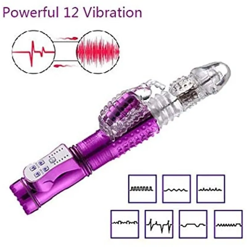 Dual Motor Thrusting Rotary Rotating Rabbit Vibrator Waterproof Anal Dildo G Spot Clitoris Stimulator Sex Toys for Woman254Y