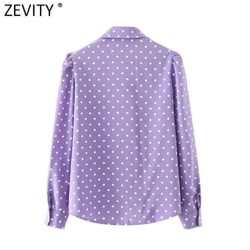 Zevity Kobiety Moda Dots Print Casual Smock Bluzka Office Lady Ramię Pads Koszula rękawa puffowa Chic Blusas Topy LS7608 210603