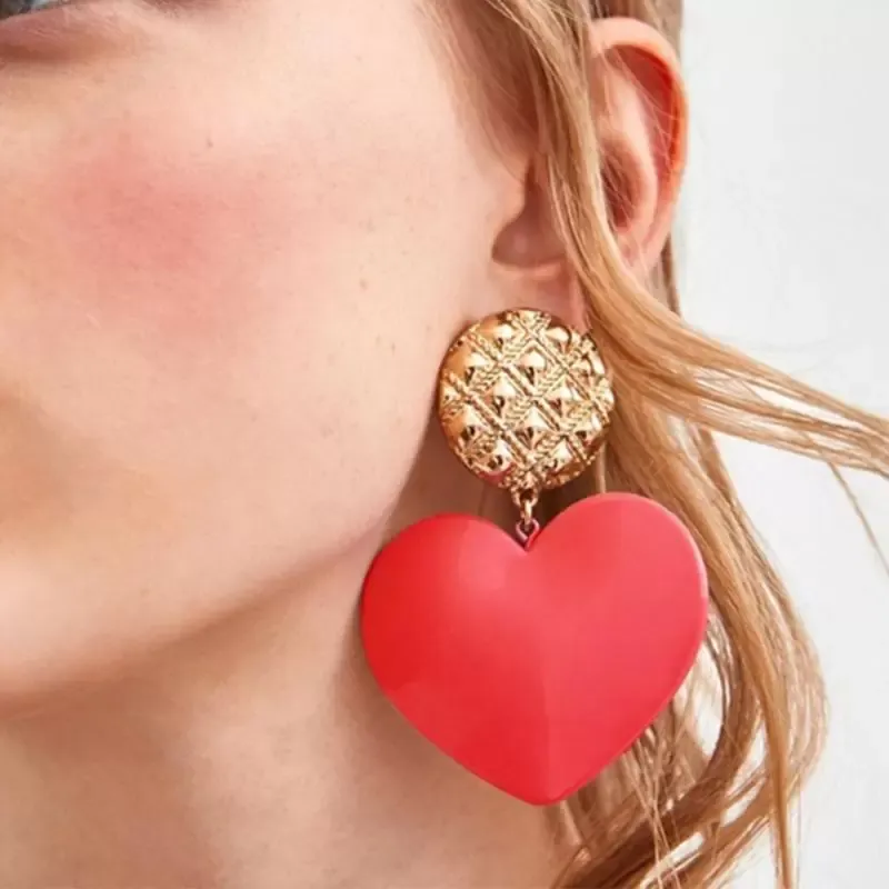 Dangle & Chandelier Candy Color Acrylic Heart Earrings For Women Charm Metal Statement Big Earring Female