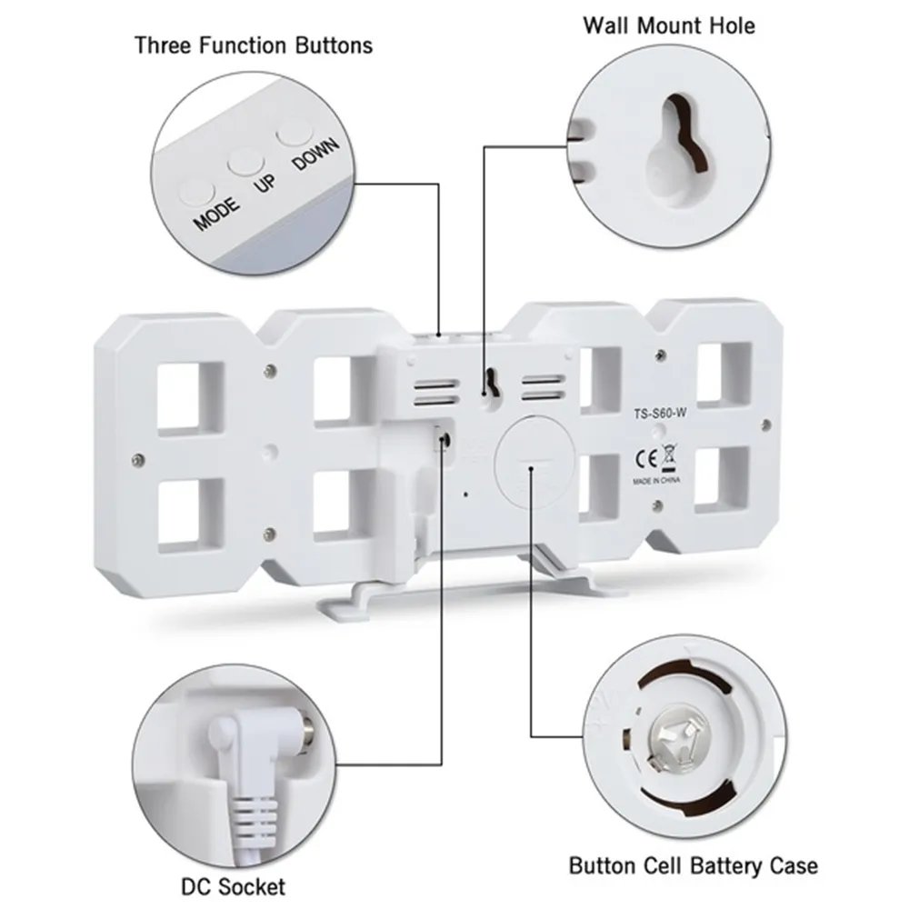 LED digitale wandklok 3d grote date tijd Celsius Nachtlicht Display Tabel Desktopklokken Wekker van Woonkamer D30 2103092056269