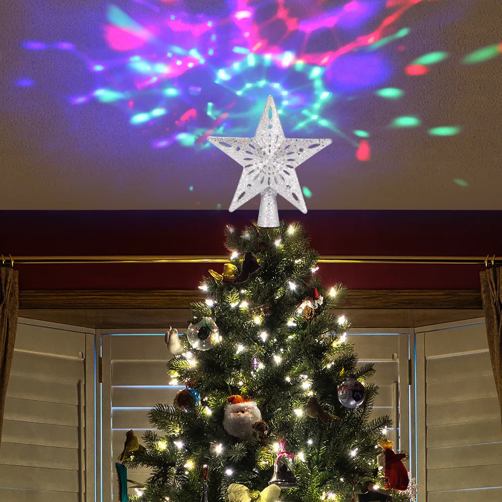 Arbre de Noël Top Light Forme d'étoile réglable LED Tempête de neige Bonhomme de neige Stripe RGB Projecteur Lumières Décoration de Noël EU PLUG 2010306I