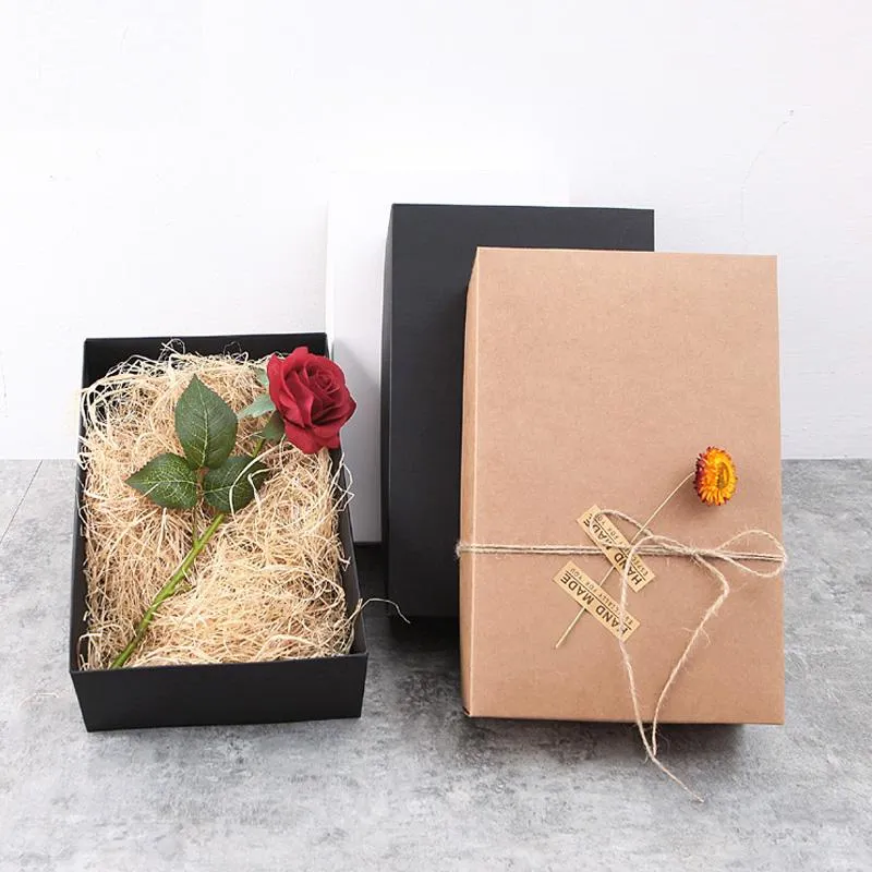 Cadeau cadeau / grande boîte en carton kraft emballage artisanal noir avec couvercle carton237b