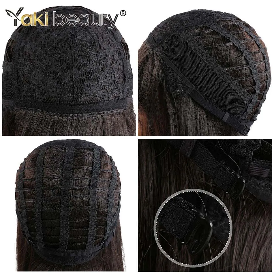Długa prosta czarna peruka z grzywką syntetyczne peruki włosów uderzanie z perukami dla czarnych kobiet odpornych na ciepło peruki Yaki BeautyFactory Direct