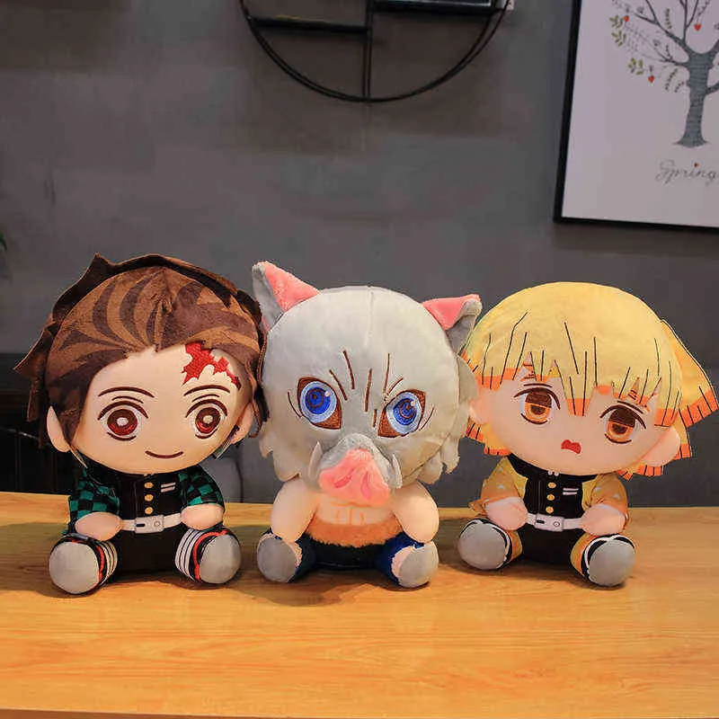 20cm Cartoon Demon Slayer Plush Toys Kawaii Kamado Tanjirou Agatsuma Zenitsu Kamado Nezuko Stuffed Dolls Lovely Pillow Y211119