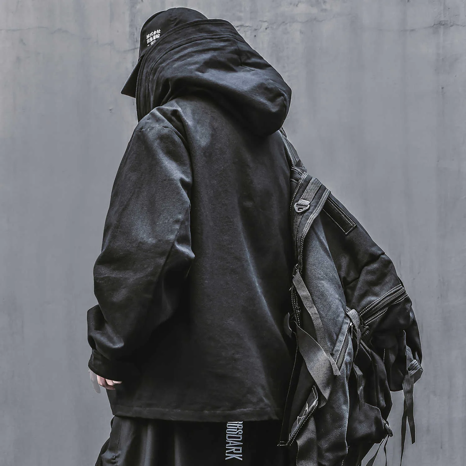 メンズブラックスプリング日本のストリートウェアフード付きコート211008