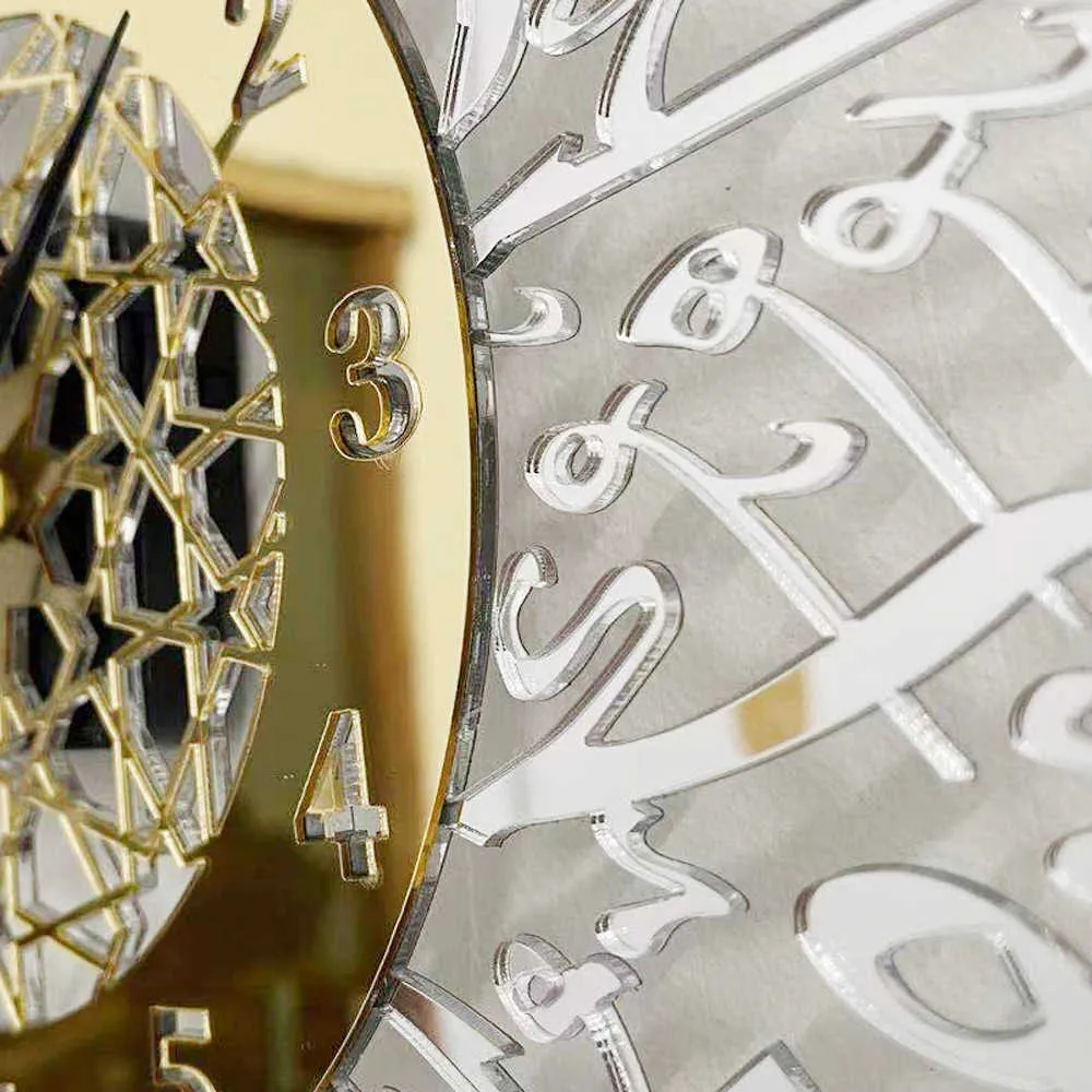 30 cm orologio da parete arabo durevole argento oro acrilico art decalcomania adesivo home decor ufficio soggiorno camera da letto quarzo ago 210724
