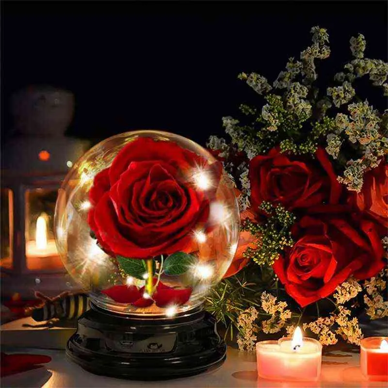 Flannel Rose Flowers Led Light In A Flask Beauty the Beast Immortal Rose New Year Christmas Valentine's Day Gifts