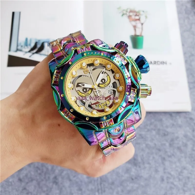 2021 Säljer TA Sports Casual Calendar Quartz Men's Watch Clown Personlighet Stor Dial Steel Belt Folding Buckle Watches277o