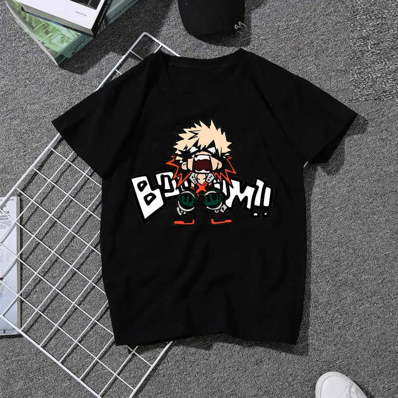 私のヒーローアカデミア焼畑勝手Tシャツメンズファッションヒップポップブラックティー100％コットン原宿アニメシャツCamisetas Hombre X0621