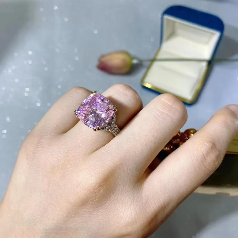 Кольца кластера, 100% стерлинговое серебро 925 пробы, розовый лабораторный муассанит с бриллиантом, топазом, драгоценный камень, свадебное обручальное кольцо, ювелирные изделия, подарки для W263S
