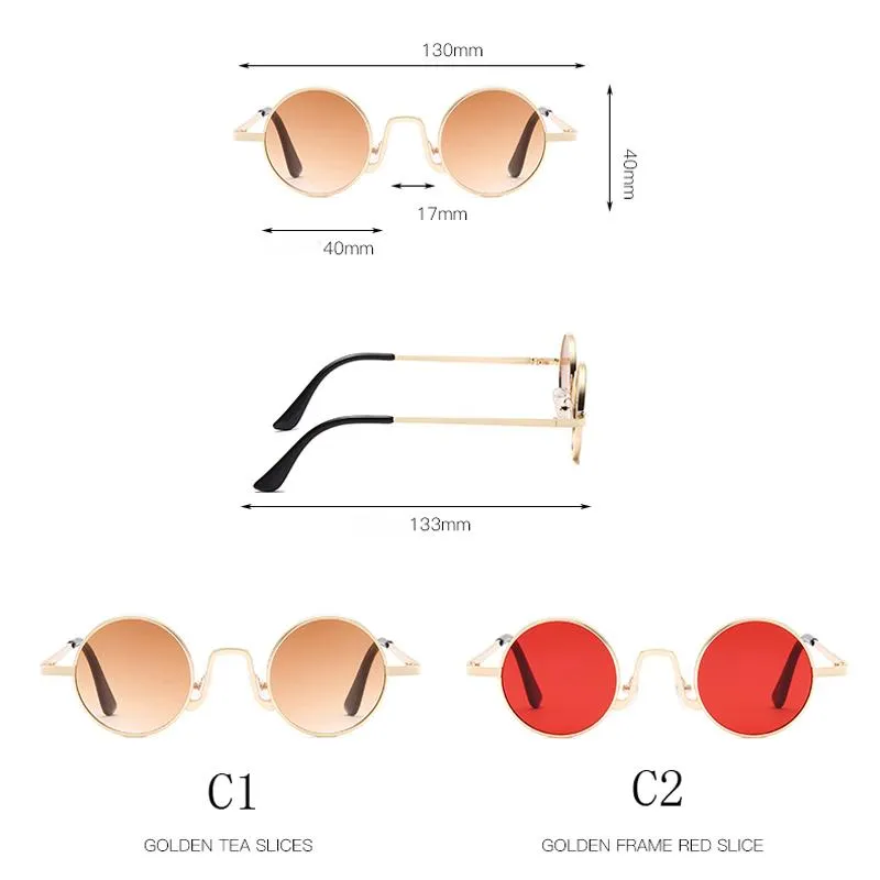 Sonnenbrille runde Dampf Punk Männer Frauen Marke Designer kleiner Kreis Sonnenbrillen Vintage Metall Rahmen Fahren Brillen 9-BLS9301 238d